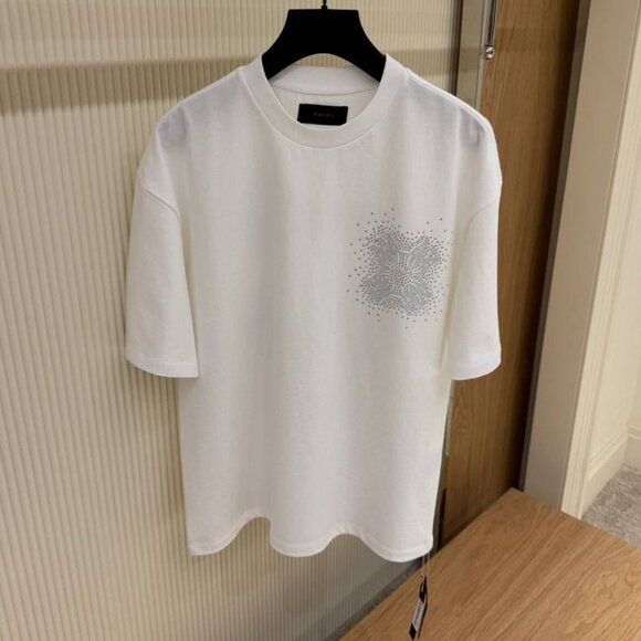 Small Amiri Men's Quad Crystal Tee White Cotton Relaxed Fit Nwt - Picture 2 of 2
